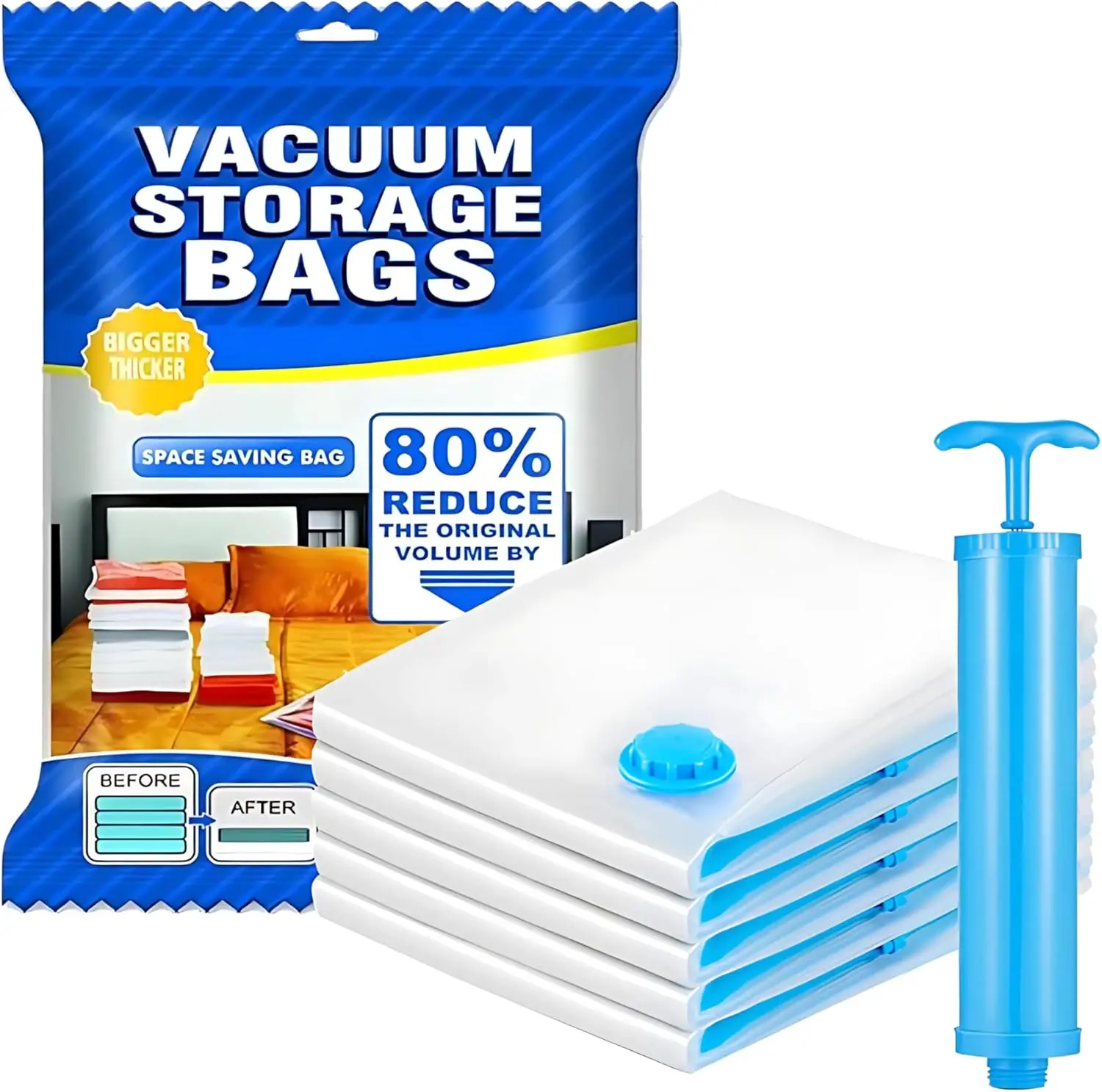 11 Pack Space Saver Vacuum Storage Bags for Clothing Travel 2Extra Large 3Large 3Medium 3Small with Zip Vacuum Seal Compression Bags for Clothes Packing Luggage Blankets Comforters and Pillows Hand Pump Included Organiser