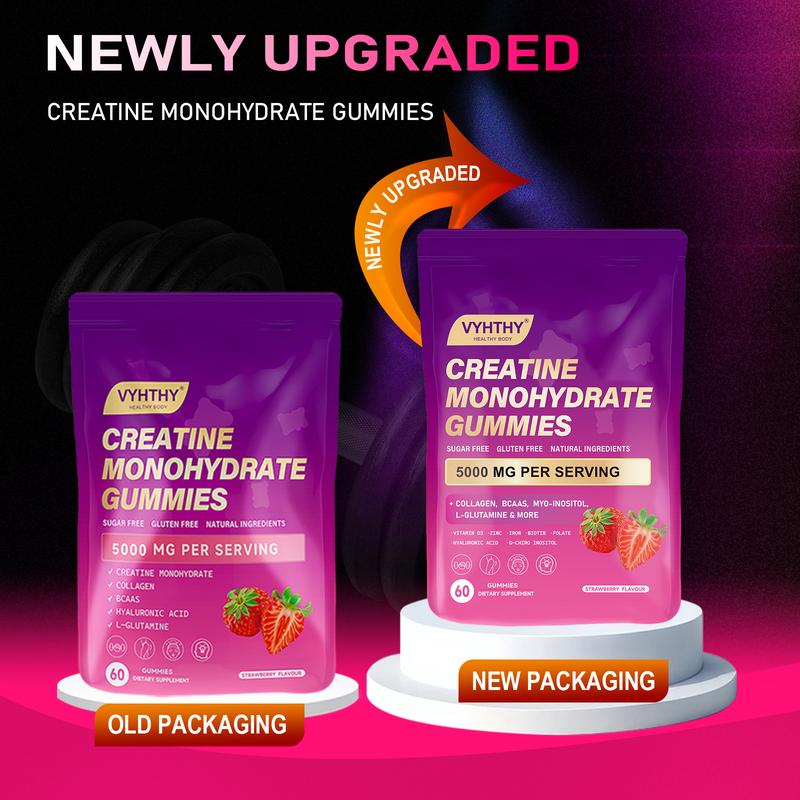VYHTHY High Potency Creatine Gummies with Collagen, BCAAs, Inositol & L-Glutamine – Strength, Endurance & Recovery Support for Men & Women