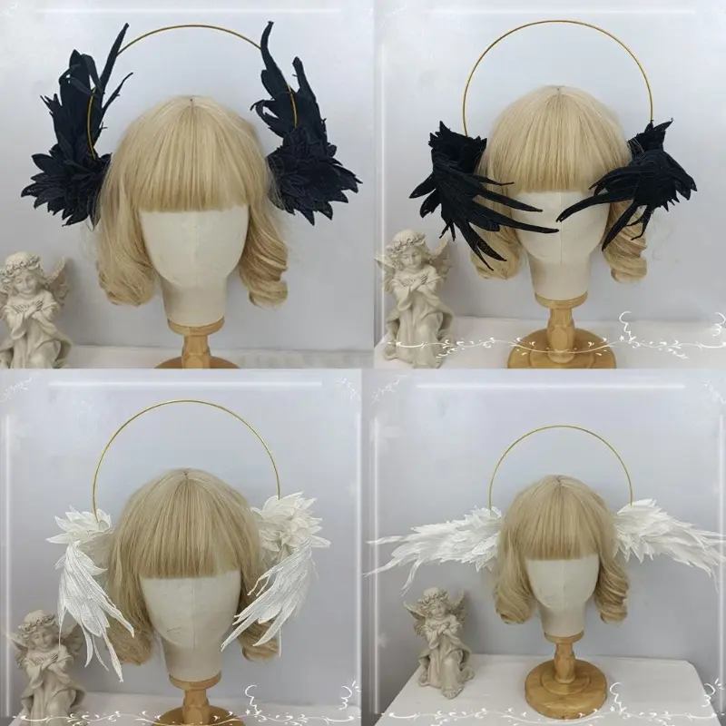 Womens Mary Halos Crowns Headband Angel Wing Tiara Hair Accessories Goddess Headpiece Headdress for Cosplay