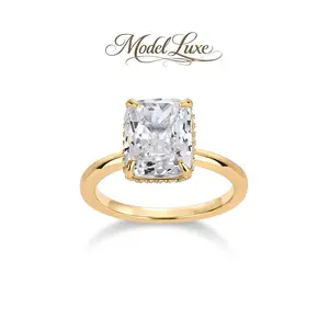 ModelLuxe 14K Gold Plated 3.5CT Square Radiant Cubic Zirconia Engagement and Promise Ring for Women - Hidden Halo Ring