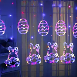 Easter Lights, 222LED 9FT Pastel  and Eggs Curtain String Lights with 8 Modes, Plug in Easter Decorations for Indoor Window Outdoor Party Decor (Multi-Colored)