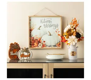 Glitzhome 16"H Fall Harvest Wooden Pumpkin WallHanging Art Glitzhome 16"H Fall Harvest Wooden Pumpkin WallHanging Art