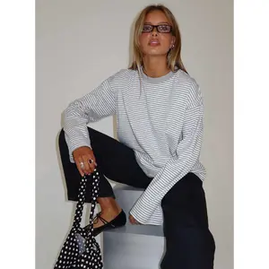 Settle Down Long Sleeve Top Grey / White Stripe