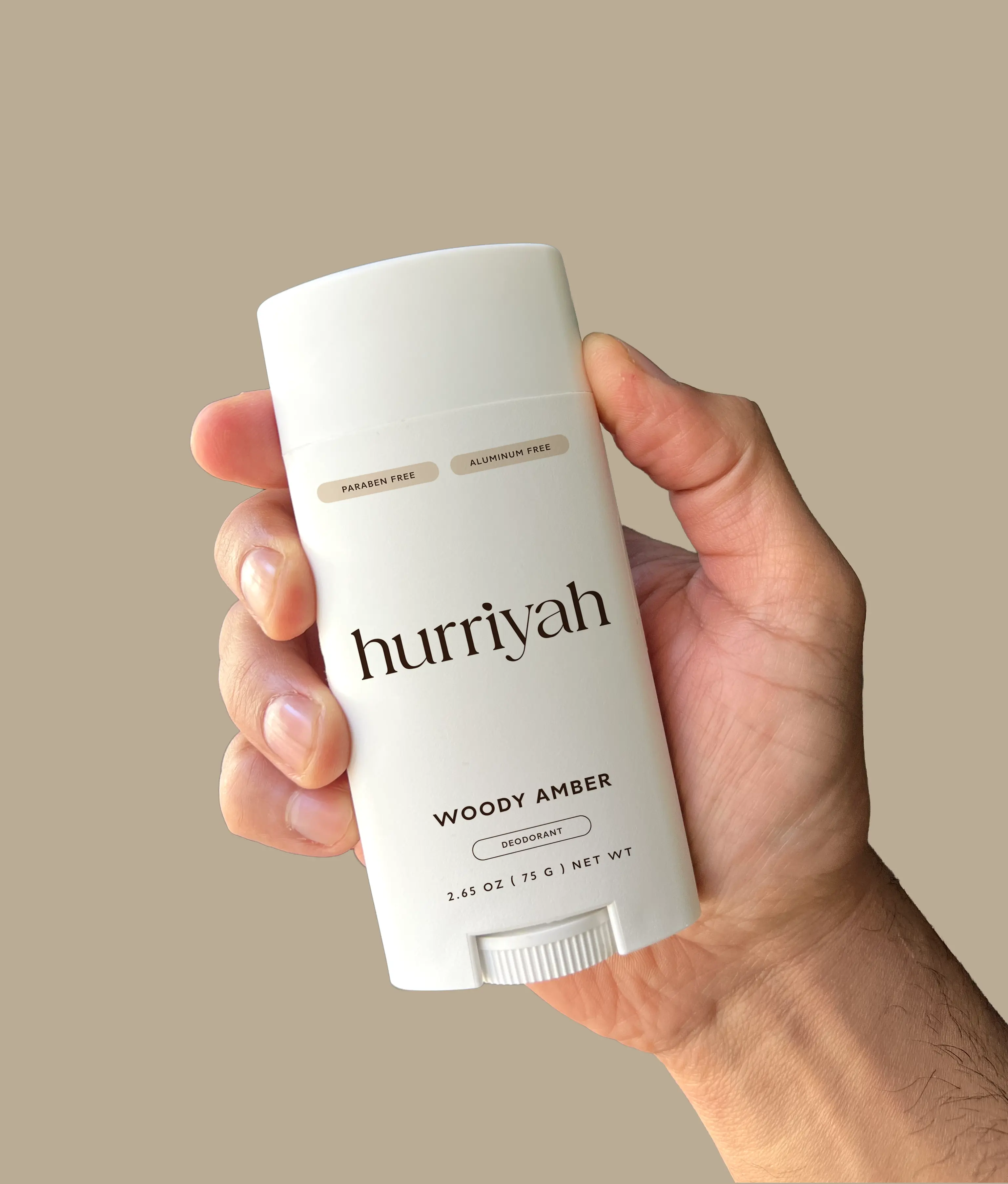Hurriyah Woody Amber Natural Deodorant for Men & Women, Aluminum Free, All-Day Odor Protection, Probiotic + Hyaluronic Acid, Vegan & Cruelty-Free, Warm Amber Scent, Long-Lasting, EcoSmart Tube, 2.65 oz