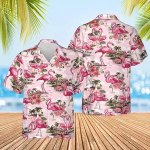 Tropical Flamingo Hawaiian Shirt, Flowers Pink Flamingo Style Tropical Aloha Shirt, Summer Short Sleeve, Perfect Gift for Husband or Wife