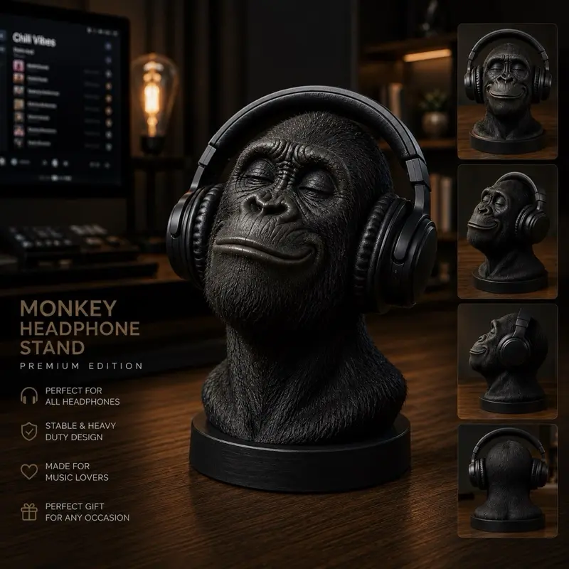 Premium Gorilla Headphone Stand – Decorative Desk Headset Holder for Gaming, Office & Studio