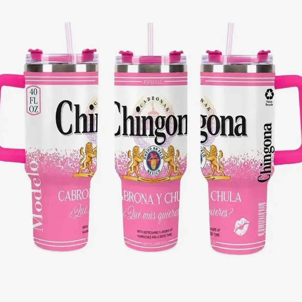 Chingona Mexican Style 20oz/30oz/40oz Stainless Steel Tumbler – Pink Double Wall Vacuum Insulated Travel Mug, Fiesta-Inspired Drink Cup