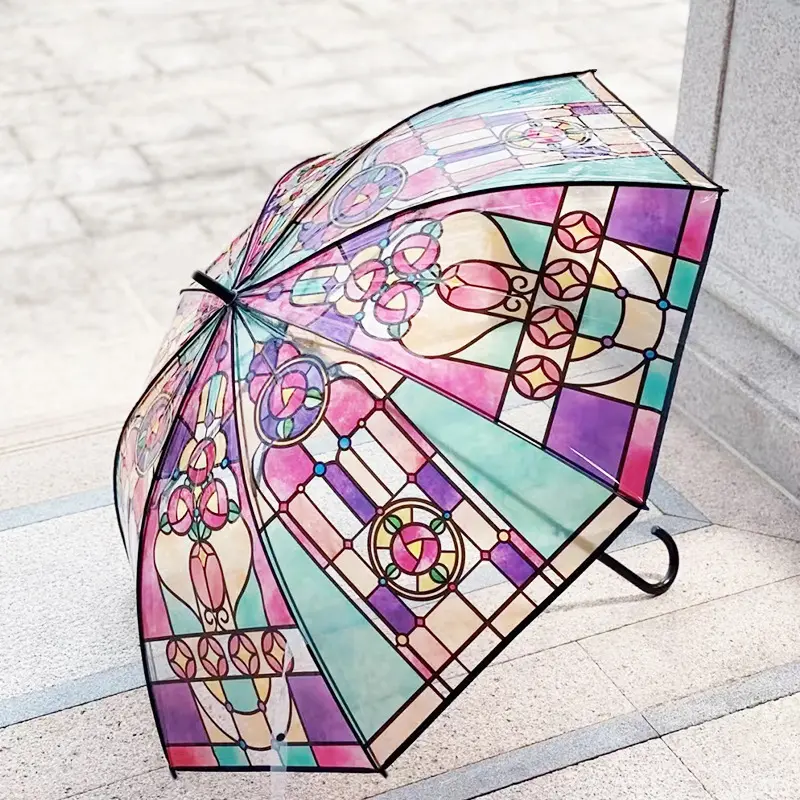 Windproof Compact Stick Umbrella for Rain, One-Click Automatic Open and Close, Strong Reinforced Fiberglass Ribs, Easily Collapsible, Lightweight Portable Umbrellas for Travel