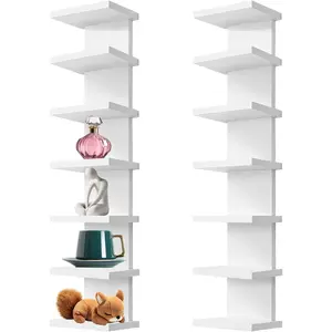 2 Pack 7 Tier Wall Shelf Unit, 43" Lack Floating Shelf | Wall Vertical Column Design,Compact Display Floating Shelf | Space Saving Organizer for Bedroom, Living Room, White  Decor