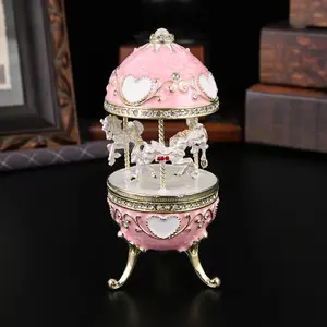 Heart Rotating Jewelry Box, Korean Style Girl Design, Heart Roof Inlaid Faux Pearls, Perfect Gift for Best Friend Birthday, Jewelry Storage Box