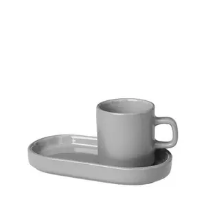 212 MAIN Pilar Form Clay Stoneware Minimalist Espresso Cup Set - Grey Kitchen Drinkware Cups & Saucers, Stacks Well, Set of 2