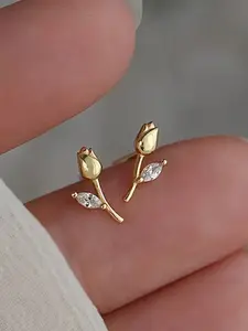 Elegant Tulip Stud Earrings for Women & Girls, Simulated Zircon Flower Jewelry, Sweet Cute Fashion Accessory, Perfect Holiday Gift
