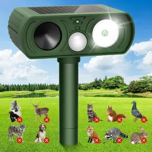Solar Ultrasonic Animal Repellent, Waterproof Animal Repeller with Motion Detection & Flashing Light  for Deer Squirrel Skunk Rabbit Dog Raccoon Deterrents Eco-Friendly and Easy To Install