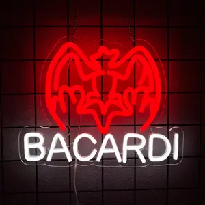 Bacardi Rum neon commercial sign for bar wall decor，USB Powered Decorative Bar Open Sign for Home Bar Store Party Decor，Neon Lights for Man Cave, Light Up Sign