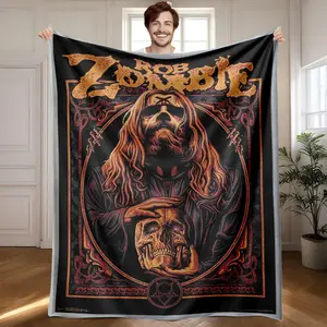 1 piece Horror Rock: The Dark Charm of Rob Zombie themed flannel blanket - All-season comfortable flannel blanket, modern design style, suitable for sofas and beds, digitally printed pattern, Decorative, soft and warm, 100% polyester material