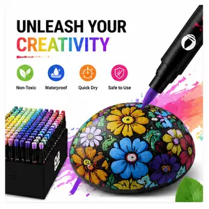 Art-Grade Acrylic Markers—96-Color Double-Tip Markers, featuring a brush tip and a fine tip, ideal for creating waterproof, permanent artwork on rock, wood, canvas, ceramics, glass, fabric, eggs, DIY crafts, and classroom supplies paint sensory fidget