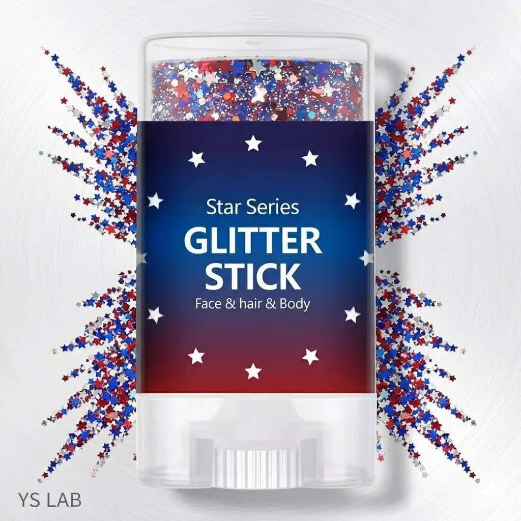 YS LAB Red White & Blue Glitter Stick for 4th of July - Cosmetic Grade Patriotic Face Paint Body Hair Sparkle for Independence Day Events