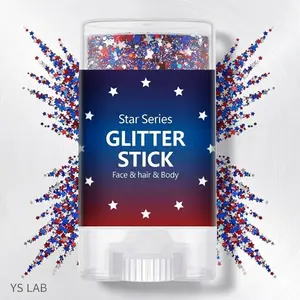 YS LAB Red White & Blue Glitter Stick for 4th of July - Cosmetic Grade Patriotic Face Paint Body Hair Sparkle for Independence Day Events