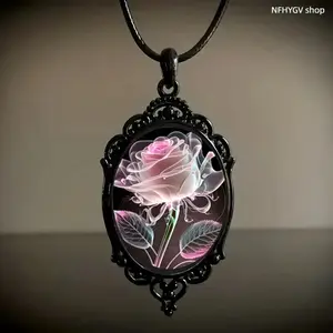 2026 New European American Popular Rose Petal Glass Pendant Necklace Pink Transparent Texture Elegant Women Wrist Neck Jewelry Exquisite Daily Accessory For Casual Matching Party Dress Up And Festival Gift Selection