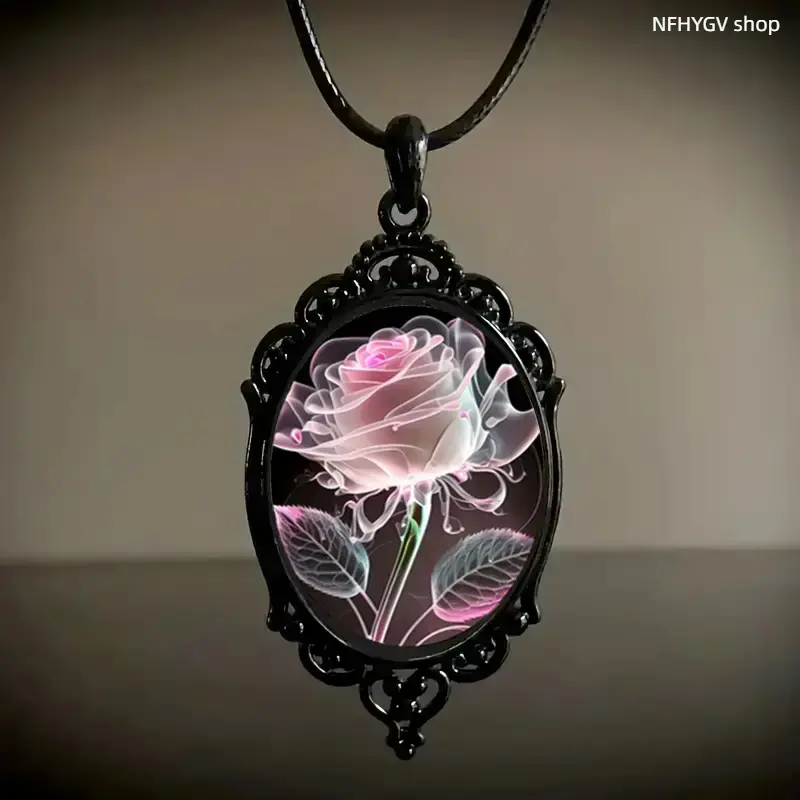 2026 New European American Popular Rose Petal Glass Pendant Necklace Pink Transparent Texture Elegant Women Wrist Neck Jewelry Exquisite Daily Accessory For Casual Matching Party Dress Up And Festival Gift Selection