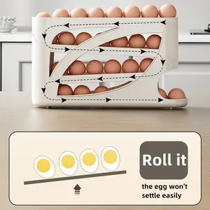 Rolling Egg Rack, Space-Saving Refrigerator Side Door Egg Holder, Holds 30 Eggs, Smooth Finish, Convenient Handle, Kitchen Storage Solution