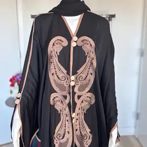 Dubai Abaya with Elegant Rose Gold Embroidery and Button Closure for Women