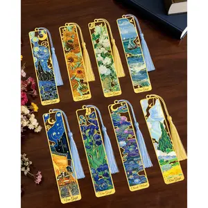 8 count Metal Bookmarks with Tassel, Golden Hollow Bookmark Van Gogh Monet Oil Painting Theme Book Mark for Book Lovers Writers Readers  Teens Men Women Adults