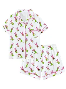 Louise Cartoon Pajama Set Women, Fun Animated Character Sleepwear, Short Sleeve Collared Top and Shorts, Cute Cozy Lounge Outfit Gift