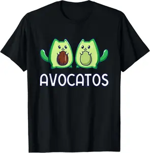 Avogato Avocado Cat Vegan Cat T-Shirt Pure Cotton Graphic Tees Menswear Top: Gifts for Men & Women