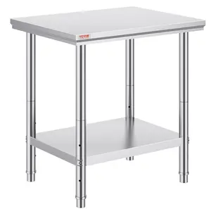 【Summervibes】VEVOR Stainless Steel Prep Table, 24 x 30 x 31 Inch, 700 lbs Load Capacity, Heavy Duty Metal Worktable with 3 Adjustable Height Levels, Commercial Workstation for Kitchen Garage Restaurant Backyard