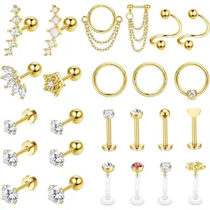 25Pcs 16G Cartilage Piercing Jewelry Hypoallergenic Surgical Steel Helix Piercing Jewelry Forward Helix Earrings Conch Hoop Cartilage Earring Stud