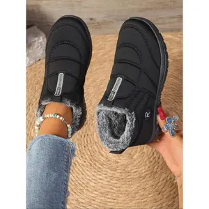 Women's Plain Color Plush Lined Ankle Boots, Slip-On Soft Sole Anti-Slip Snow Boots, Comfortable Warm Winter Flat Shoes for Home & Travel（gift）Gift