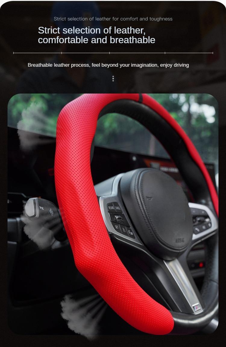 Napa Leather Steering Wheel Cover - Quick Turn Non-Slip Breathable Ultra Thin Universal Fit for All Seasons Car Interior Kit Automotive Steeringwheelcover