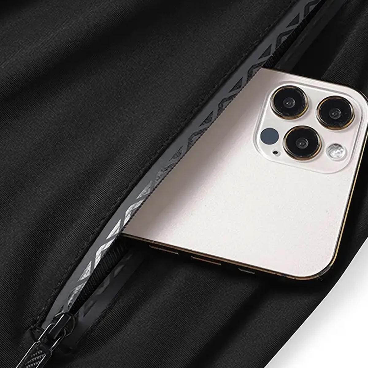 Men's lightweight ice silk fiber fabric joggers with quick-dry elastic waistband and hidden zipper design, breathable and comfortable straight-leg pants, suitable for casual wear, outdoor activities, and party style.