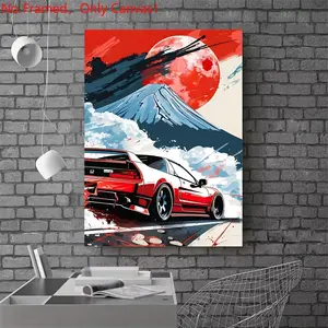 1 Piece/Set frameless canvas painting print poster,Luxury sports car art，Red Honda NSX with Mount Fuji，a perfect gift for cars loves, ideal gift for bedroom, living room, dorm hallway, kitchen, mural, wall decoration, room decor