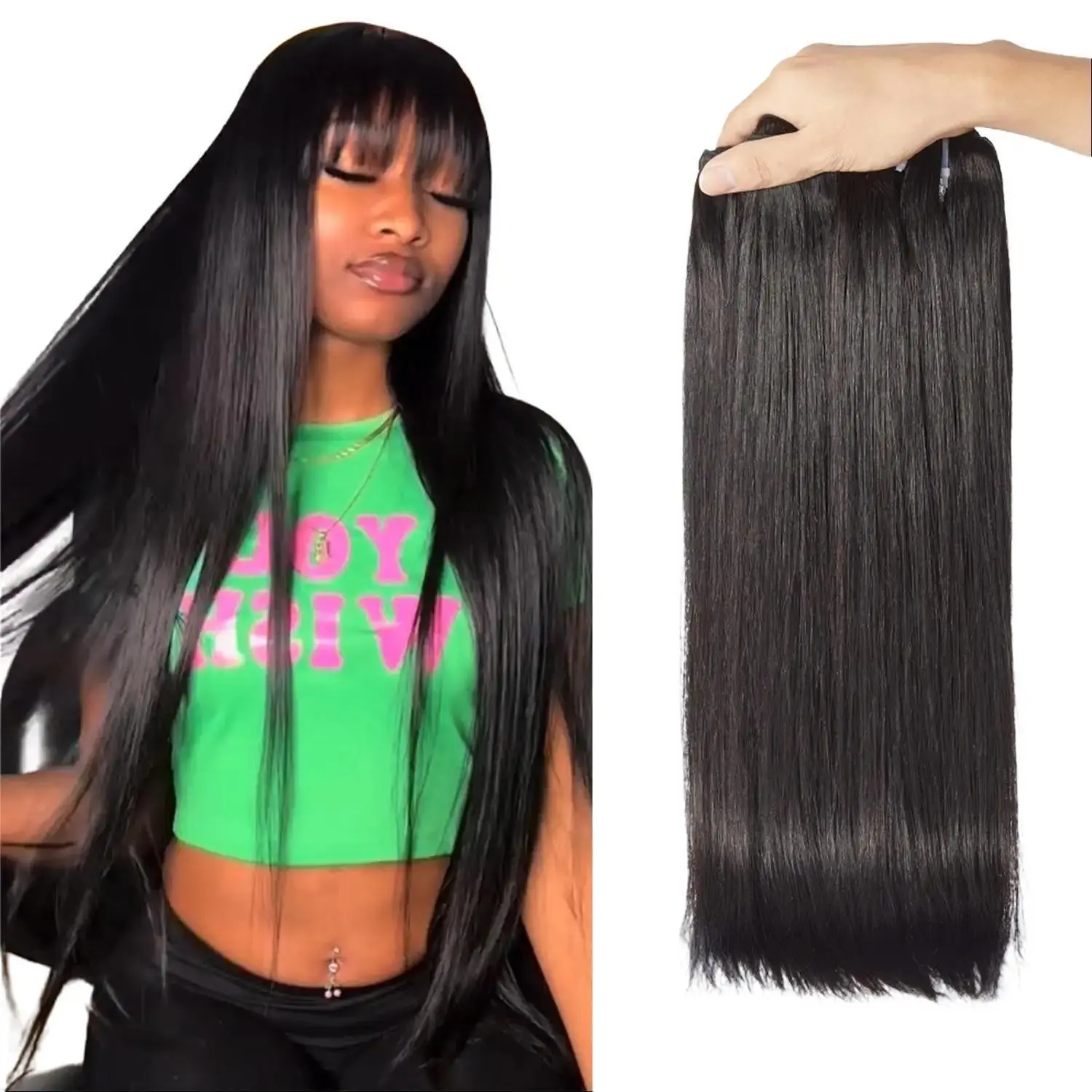 [Wequeen] Work-Ready Sleek 30 Inch Straight Hair Bundles 10A Grade Brazilian 12-36 Inch 100% Human Hair Natural Color Quick Weave Sew in/Glue in