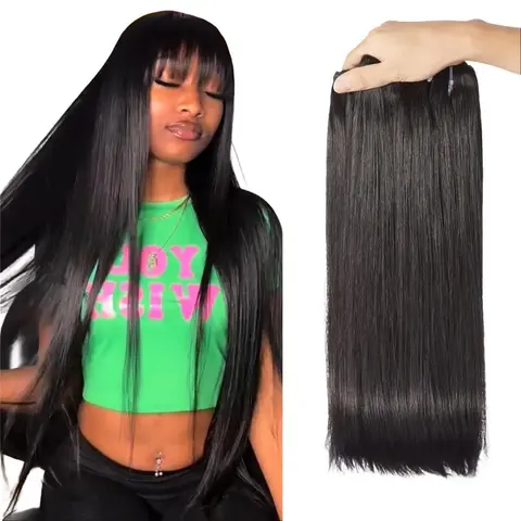 [Wequeen] Work-Ready Sleek 30 Inch Straight Hair Bundles 10A Grade Brazilian 12-36 Inch 100% Human Hair Natural Color Quick Weave Sew in/Glue in