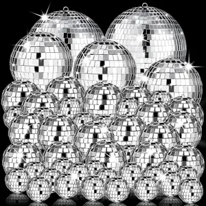 54 Pcs Mini Silver Disco Balls Hanging Mirror Ornaments for Party Wedding Christmas Supplies