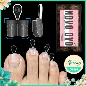 NOVO OVO Upgraded Flexible Half Cover Soft Gel Fake Toe Nail Tips with Auxiliary Line for Toenail Extension, Sharp Square Medium Wide for Men Women Acrylic pedicure in Salon x 15 Sizes 300 Pcs，NO GLUE & BUILDER GEL, TOP COAT,LAMP INCLUDED