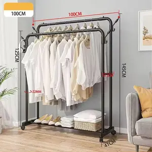 Rack for Clothes to Hang Double Rods Clothing Rack with Wheels Metal Garment Racks for Hanging Clothes Organizer Laundry Home Hangable