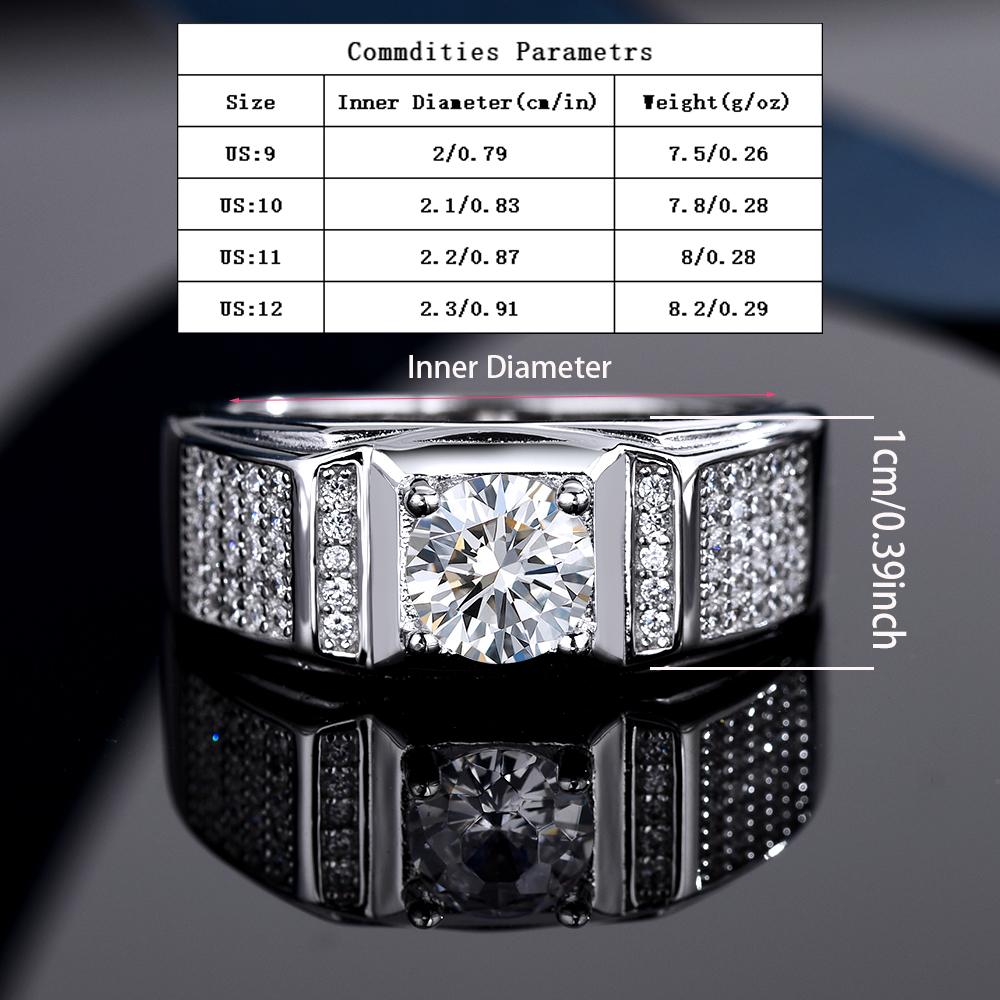 925 Sterling Silver Inlaid Ring with Shiny Zircon Ring - Simple and Fashionable Atmosphere Jewelry for Men - High Quality 8.5 Grams