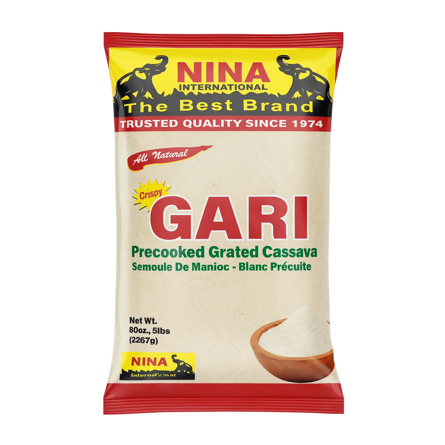 Nina International Gari Precooked Grated Cassava - 5lb African Natural Staple, Blanched Cassava Semolina, Healthy Perfect Snack Treat (Ideal for Pairing with Milk)