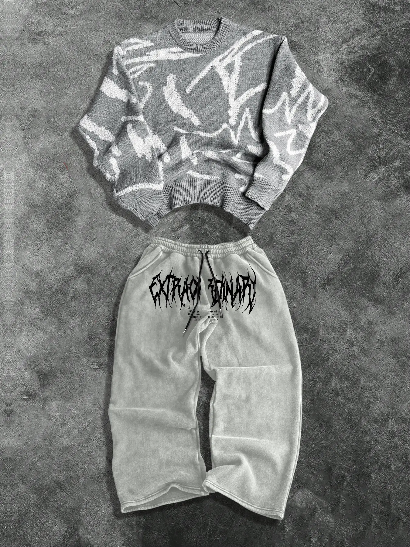 Streetwear Gothic Set Unisex Sweater Pullover Long Sleeve & Printed Pants Two-Piece, Casual Everyday Loose Fit, American Gothic Style, Fall&winter Clothes