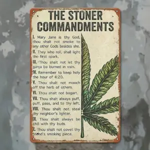 OldMaryJane Vintage Metal Wall Sign - Vintage Plaque Decor Retro Stoner Decor with Love Grass Iron English Text & Bar Cave Wall Art for Home Room