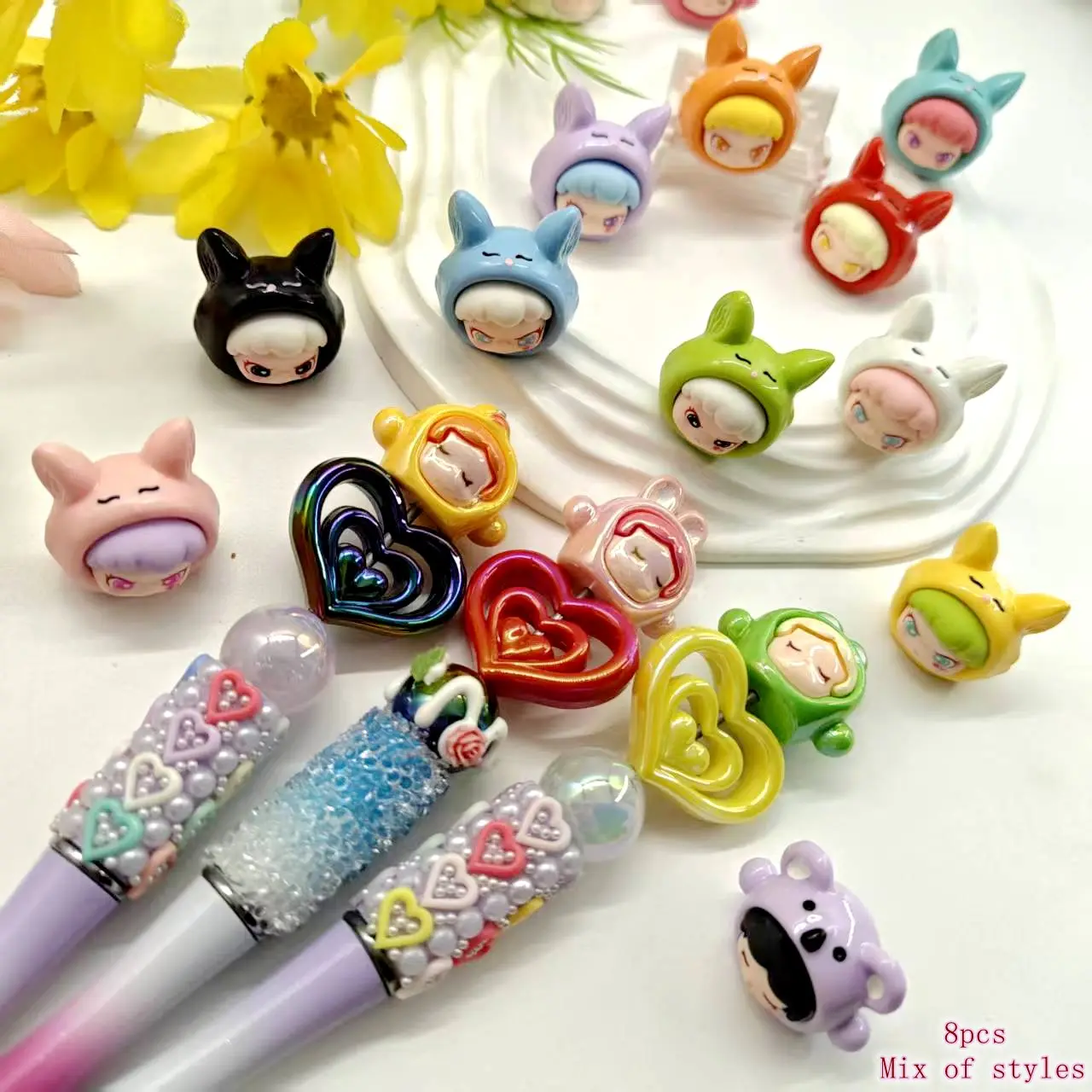 8pcs Multicolor Resin Beads for DIY Jewelry, Hole-Through Decorative Pearls for Pens, Phone Chains, Home & Car Decorations Resin Bead Set