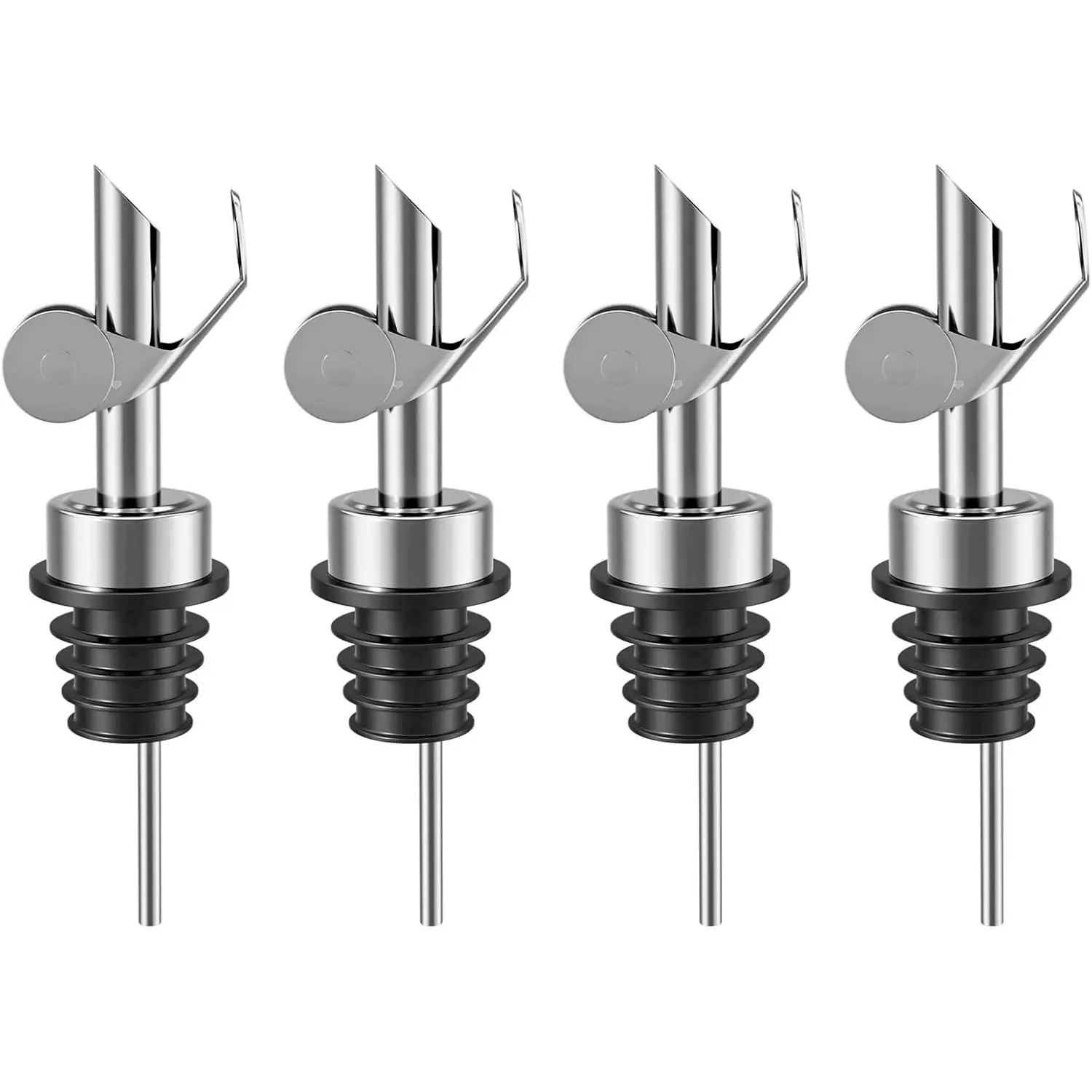 Olive Oil Dispenser Spout, Weighted Liquor Pour Spout, Syrup Dispenser Spout, Stainless Steel Automatic Pour Spouts for Liquor Bottles, Oil Bottles, Vinegar, Syrup and Alcohol 4 Pack Sliver
