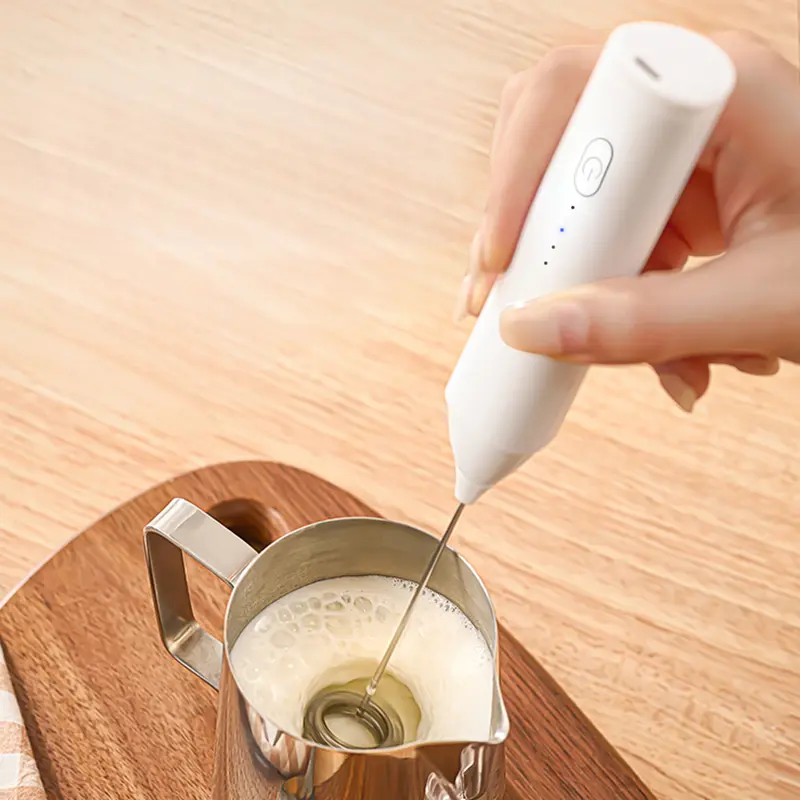 Stainless Steel Mini Cordless Electric Handheld Egg Beater, Compact USB Rechargeable Stir Stick, Heavy Cream Whipper for Cake Baking, Dorm & Office Home Kitchen Mixing Tool
