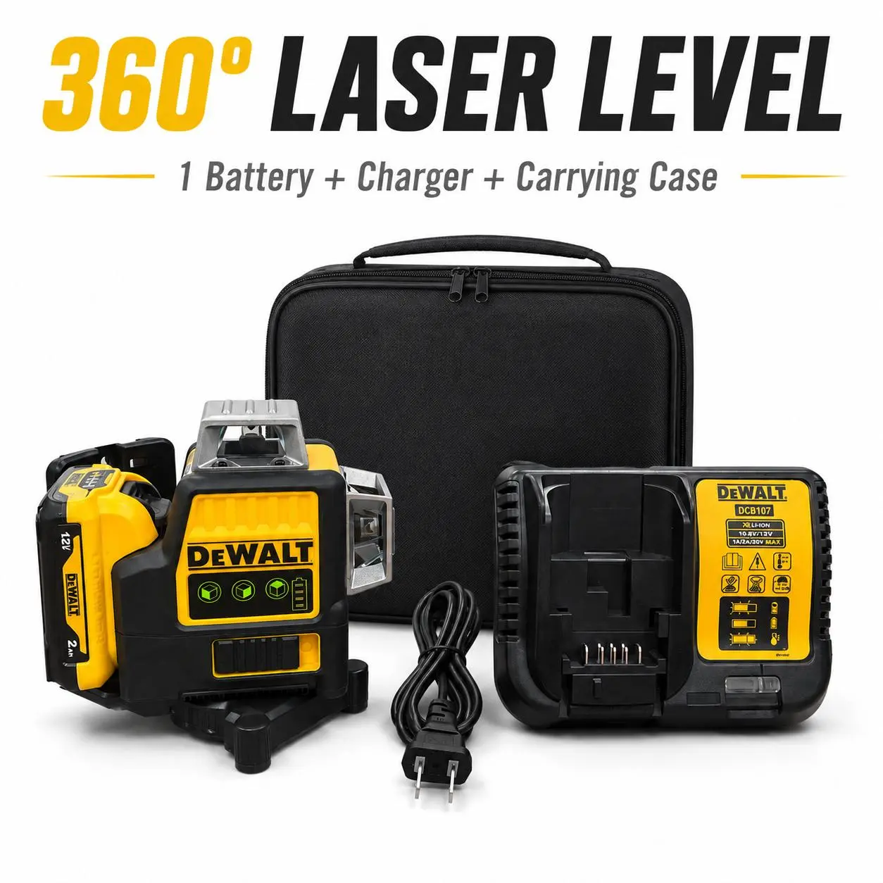 Dewalt DW089LG 12v 12 Line Laser Level Unit 3 Sides*360 Degree Vertical Self Levelling Green Professional Laser Level