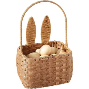Easter Basket with Handle Kids Bunny Easter Baskets Rabbit Harvest Flower Girl Hunt Toy Mini Picnic Wine Woven Baby boy Fruit Birthday Organizer Egg Cute Cookies Beach Storage