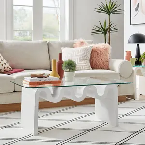 Ondine Glass Top Coffee Table in White